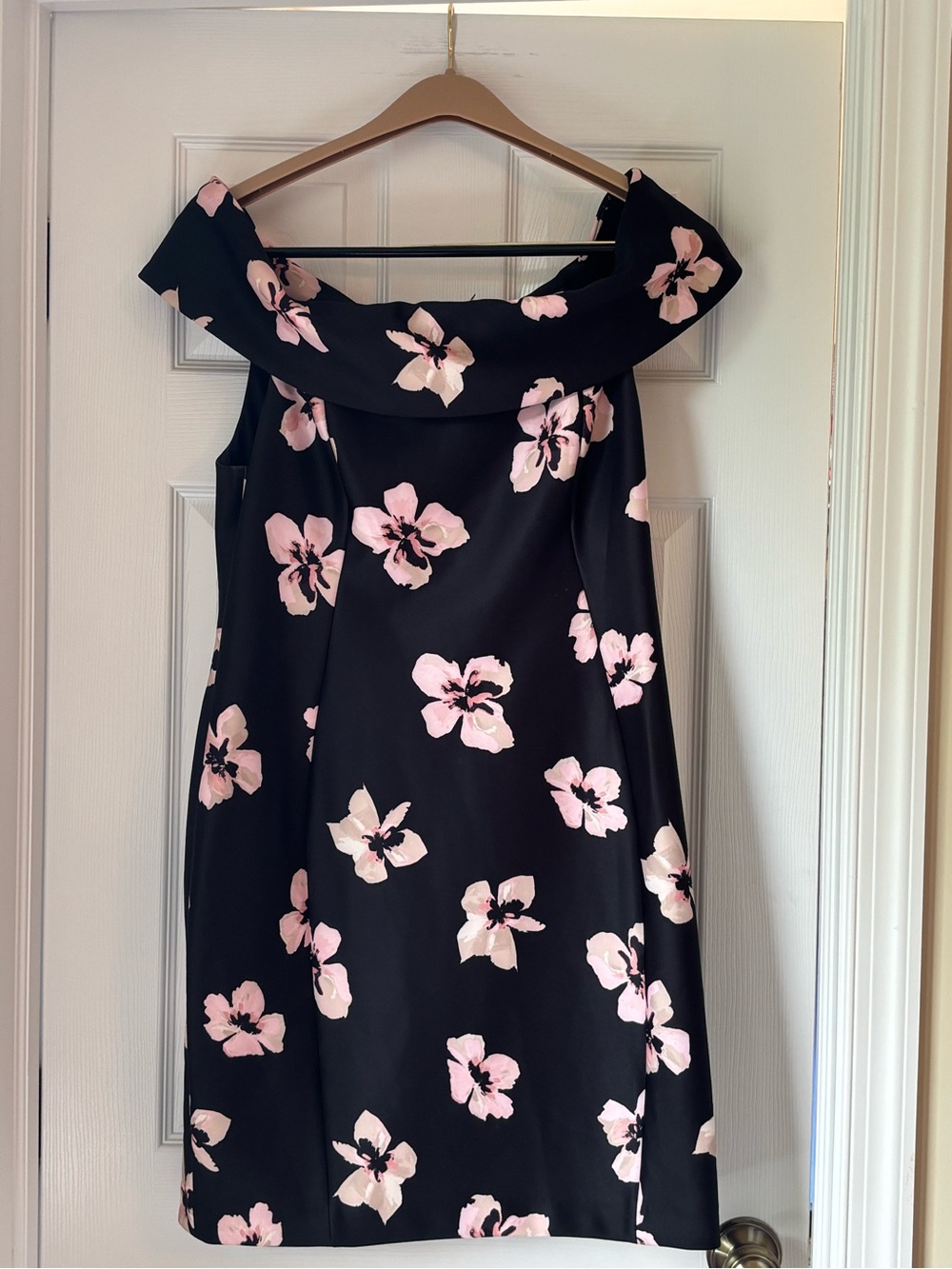 Tommy Hilfiger Off-Shoulder Black Dress with Pink Floral Print